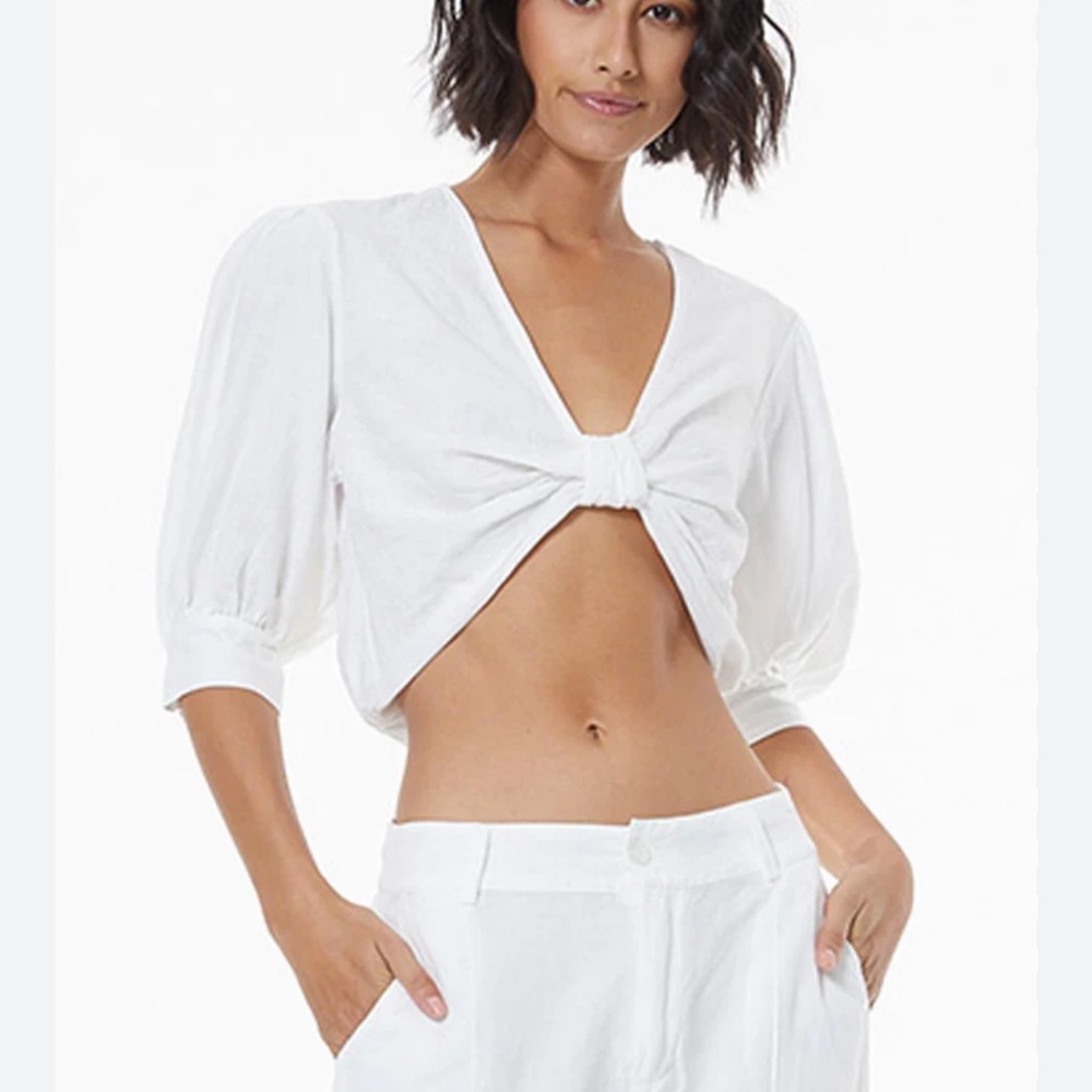 Young Fabulous & Broke Cream Ruched Tie Front Blouse